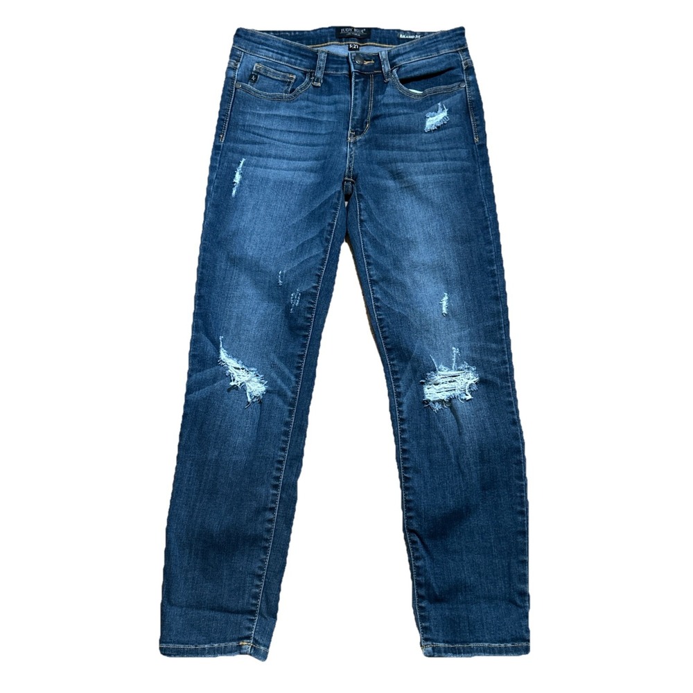 Judy Blue Jeans Women's 5/27 Relaxed Fit Distressed Straight‎ Leg Stretch Denim